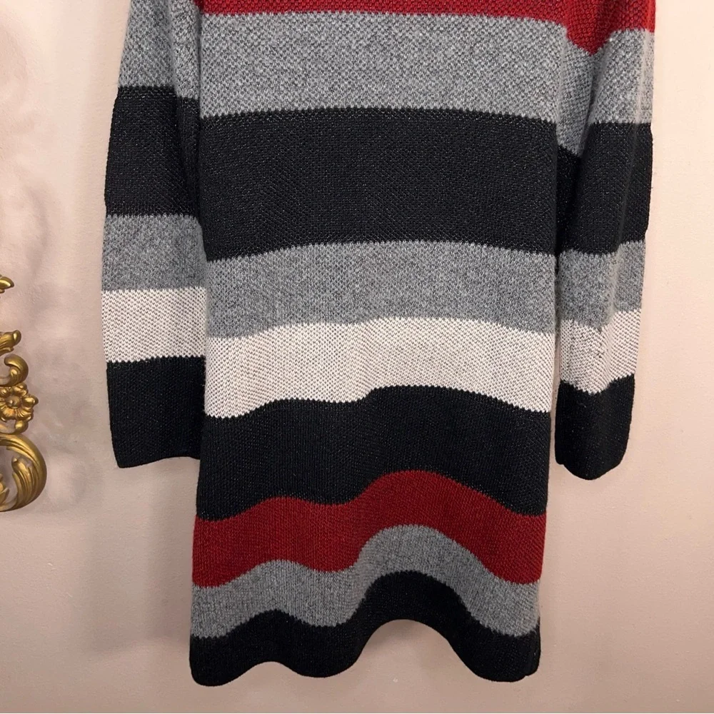Petite Large IN Studio Colorblock Long Sleeve Open Front Sweater Black Grey Red